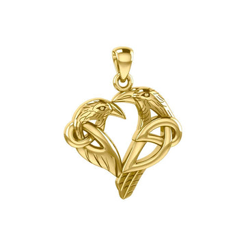 Love of The Mythical Celtic Heart Raven Yellow Gold Jewelry Pendant GPD6025 - Jewelry